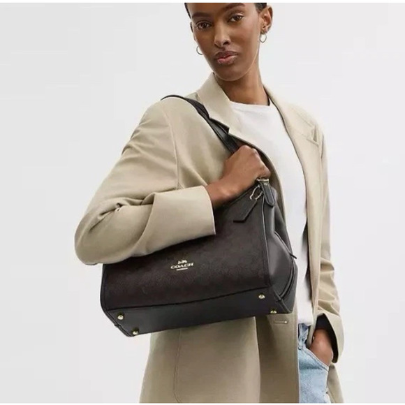 Coach Erin Shoulder Bag In Signature Canvas Gold/Walnut/Black CAQ87 NWT - Picture 9 of 10